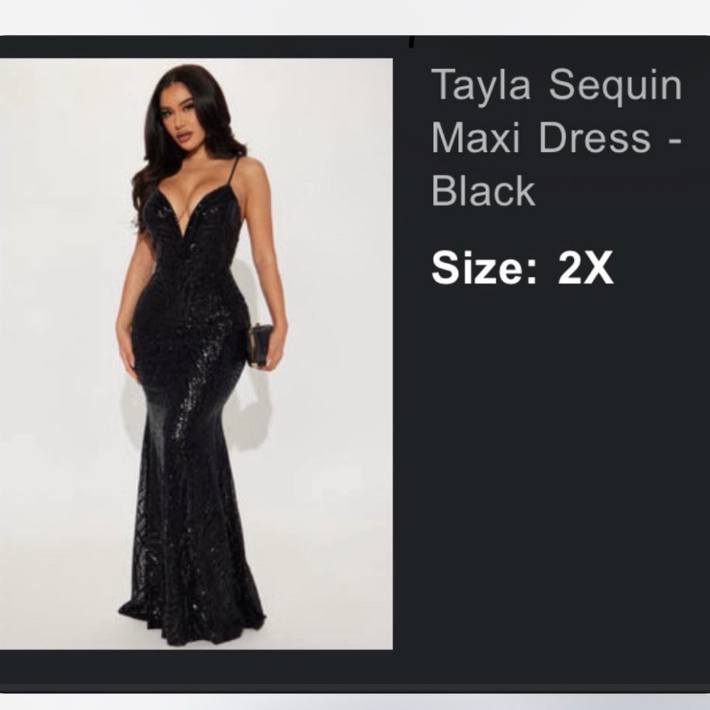 Fashion Nova Tayla Black Sequin Maxi Dress, 2X